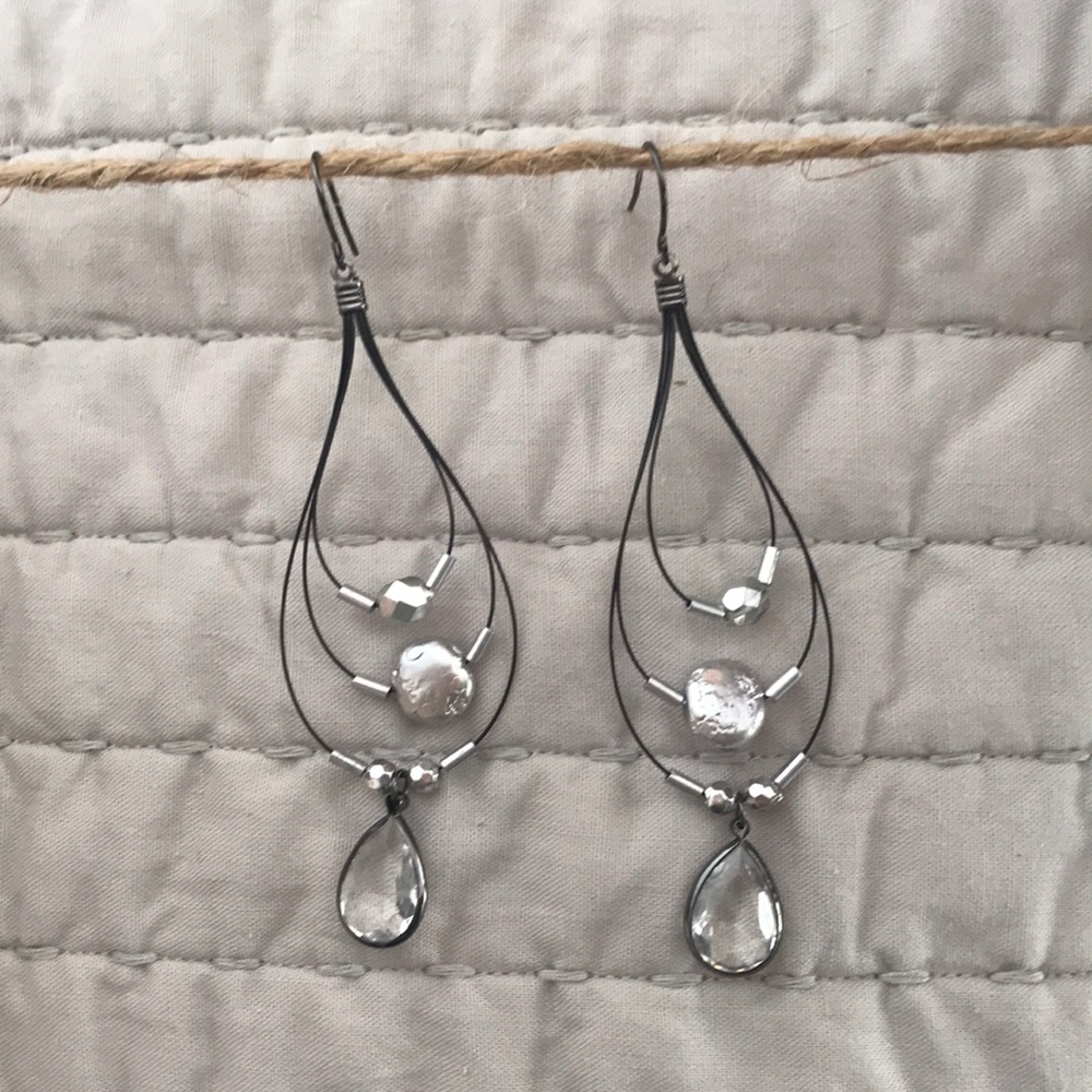 Black Wire and Silver Bead Earrings